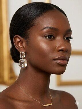 ✨ Elegant Radiant Cut Crystal Drop Earrings - Gold Tone ✨